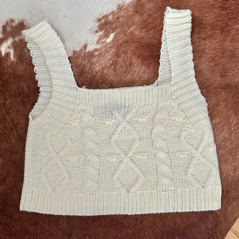 Kendall + Kylie Cable Knit Cropped Tank Top
